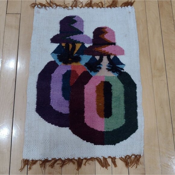 Vtg Set Handmade Peruvian Textile Placemats Wall Hangings Folk Art Girls Birds - Picture 5 of 13